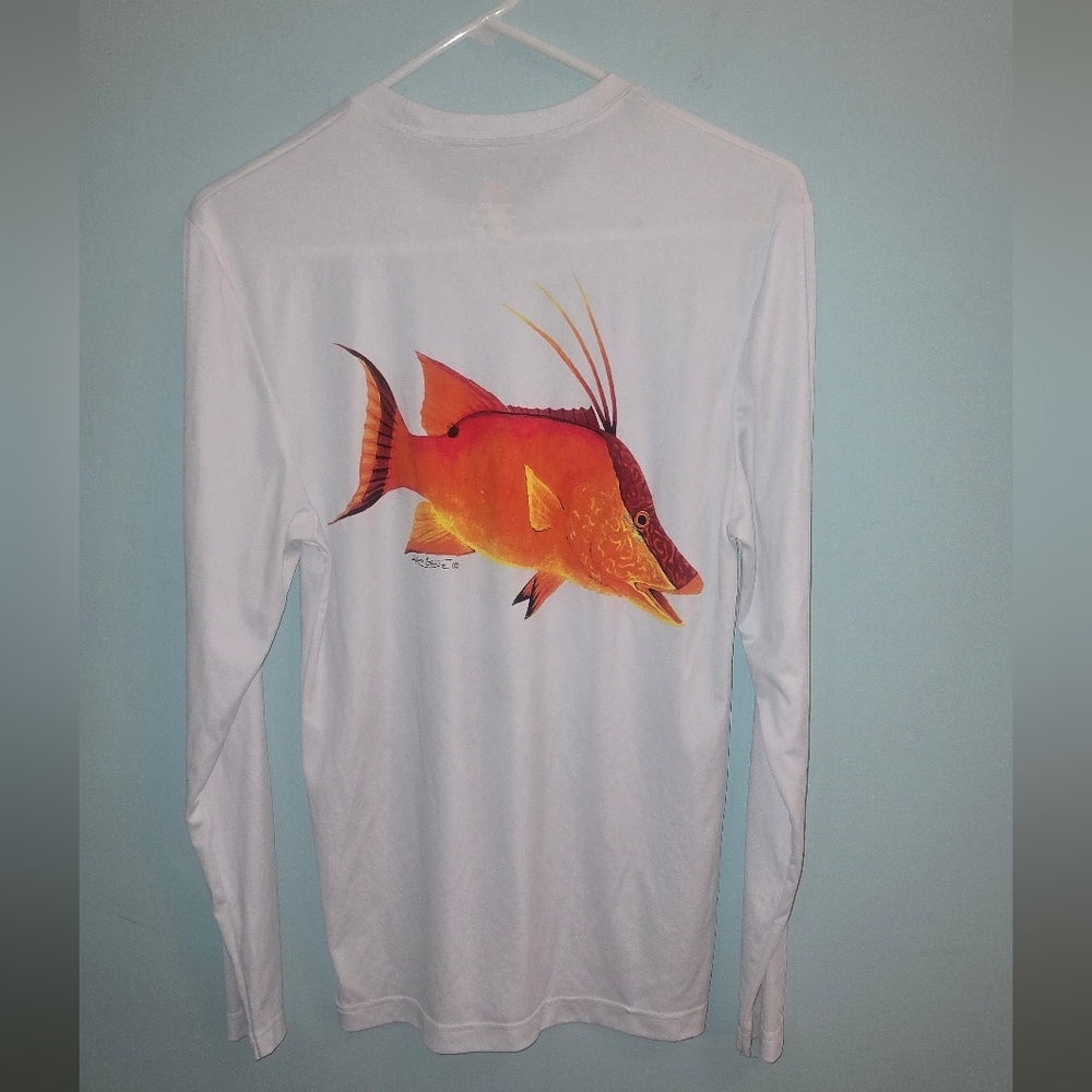 Cool Dry UPF White Fishing Shirt With Hogfish Design Original Artwork Diving